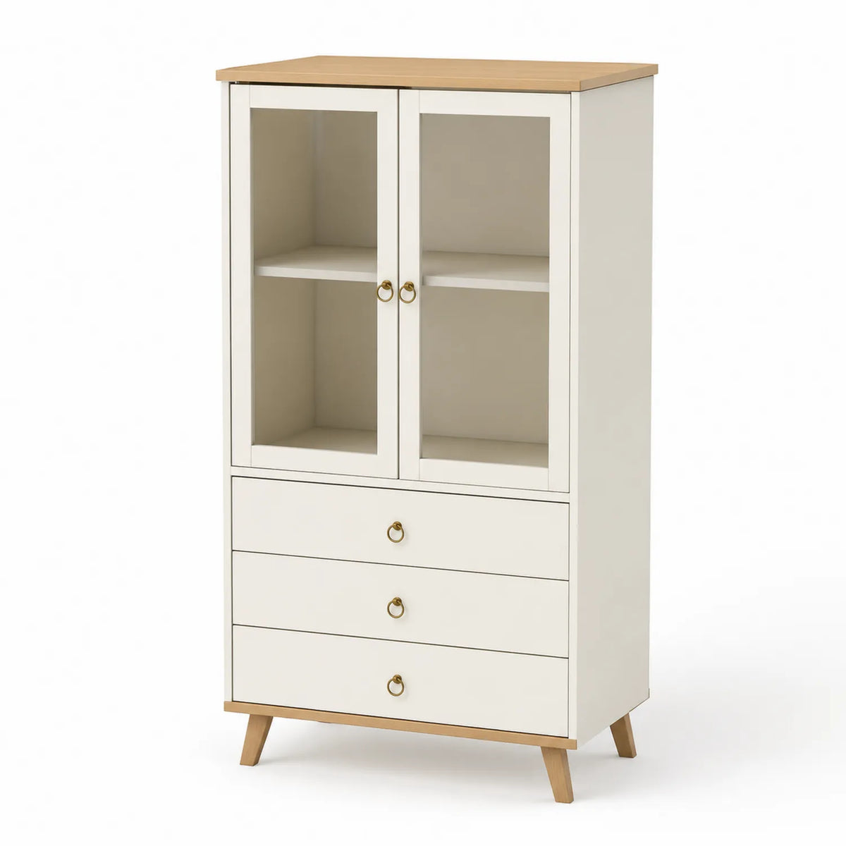 Buffet en bois avec portes vitrées et tiroirs 120 cm
