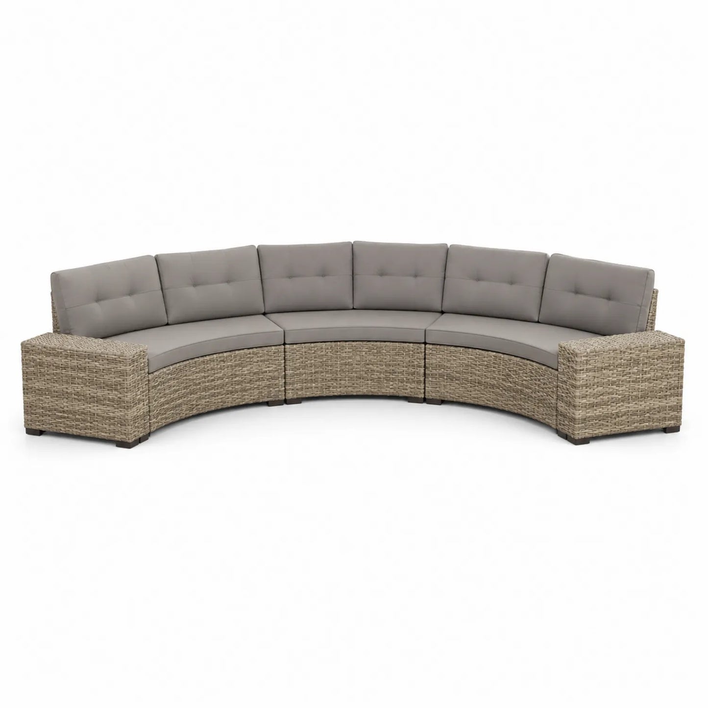 Canapé d'angle en résine tressée avec coussins gris