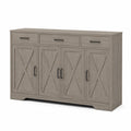 Buffet en bois de pin avec 4 portes et 3 tiroirs Gris