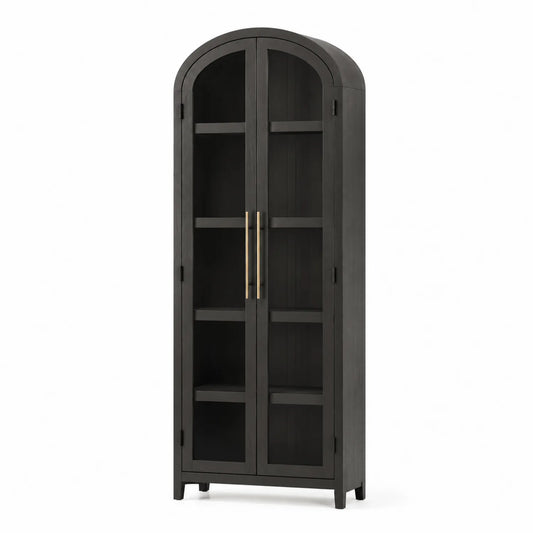 Armoire en bois avec portes en verre trempé noir