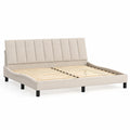 Lit double en tissu polyester beige avec sommier à lattes