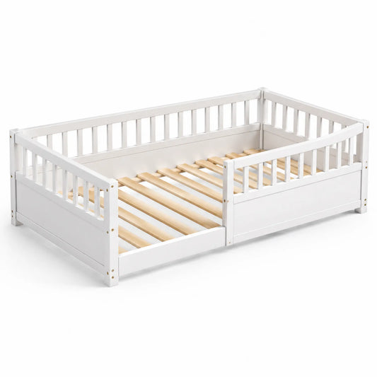 Lit enfant en bois massif blanc 140x70 cm