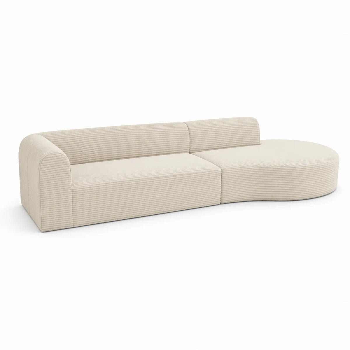 Canapé modulable en velours côtelé beige courbé
