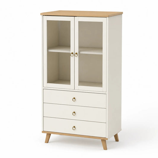 Buffet en bois avec portes vitrées et tiroirs 120 cm