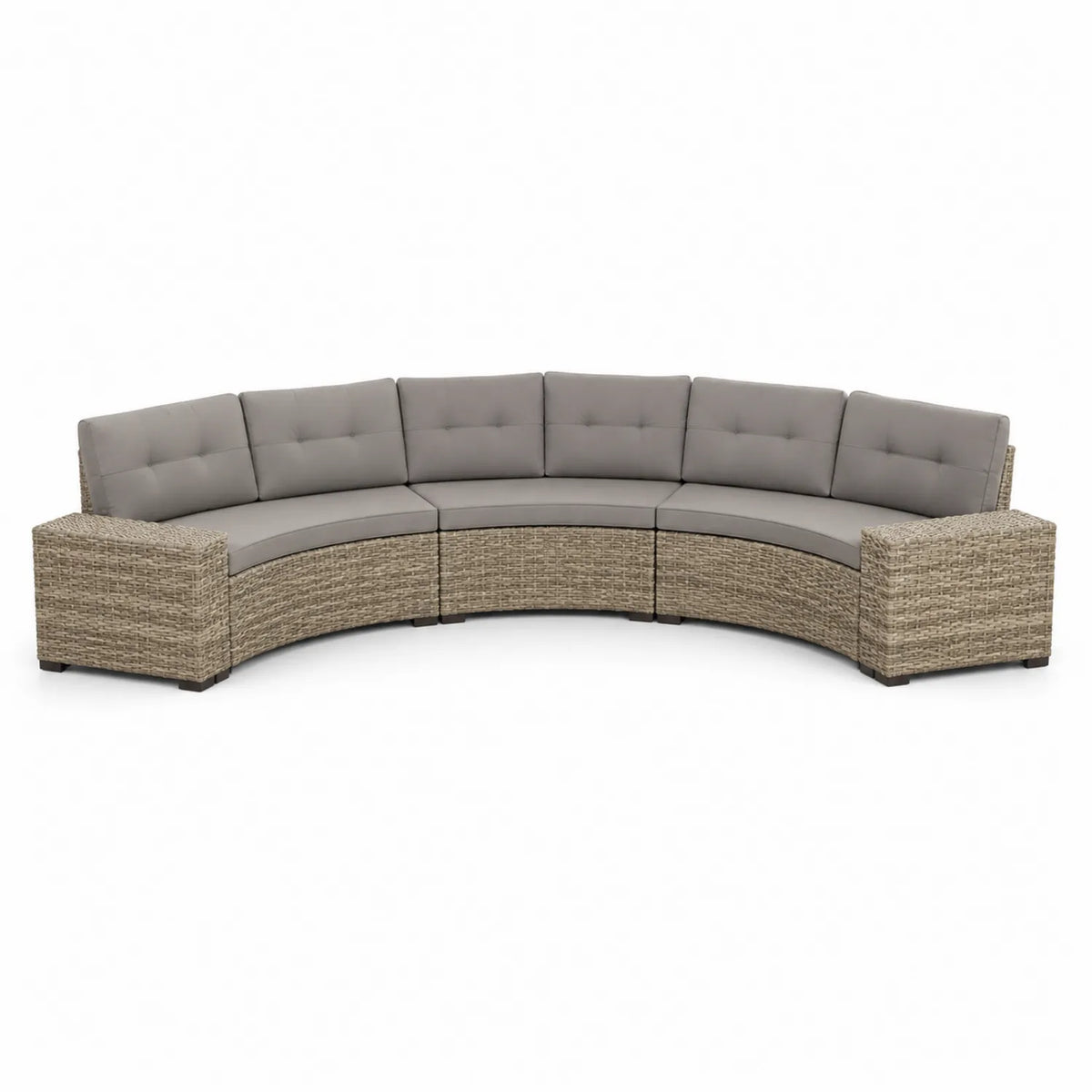 Canapé d'angle en résine tressée avec coussins gris