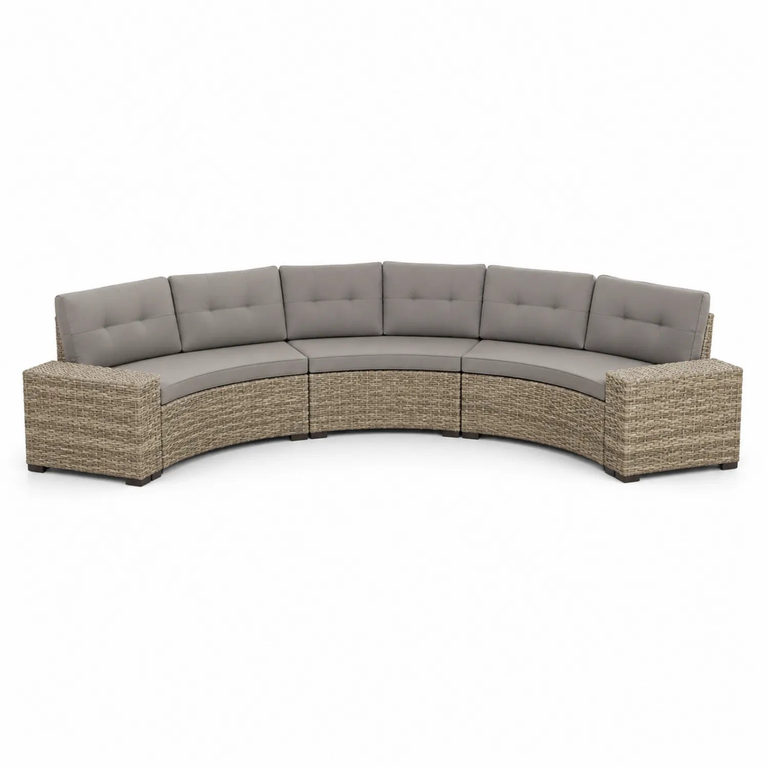 Canapé d'angle en résine tressée avec coussins gris