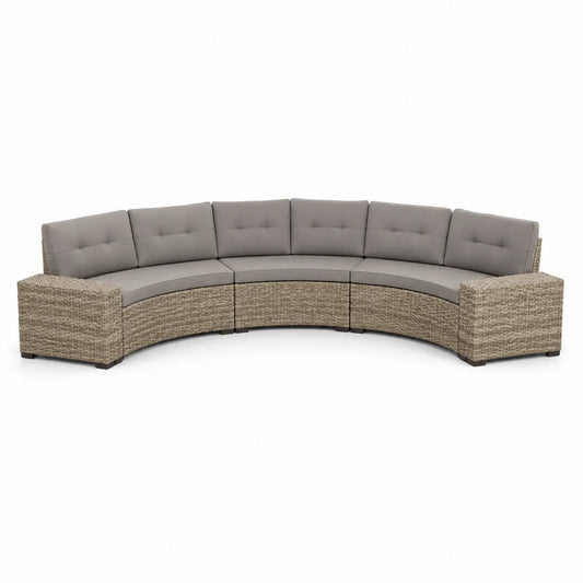 Canapé d'angle en résine tressée avec coussins gris