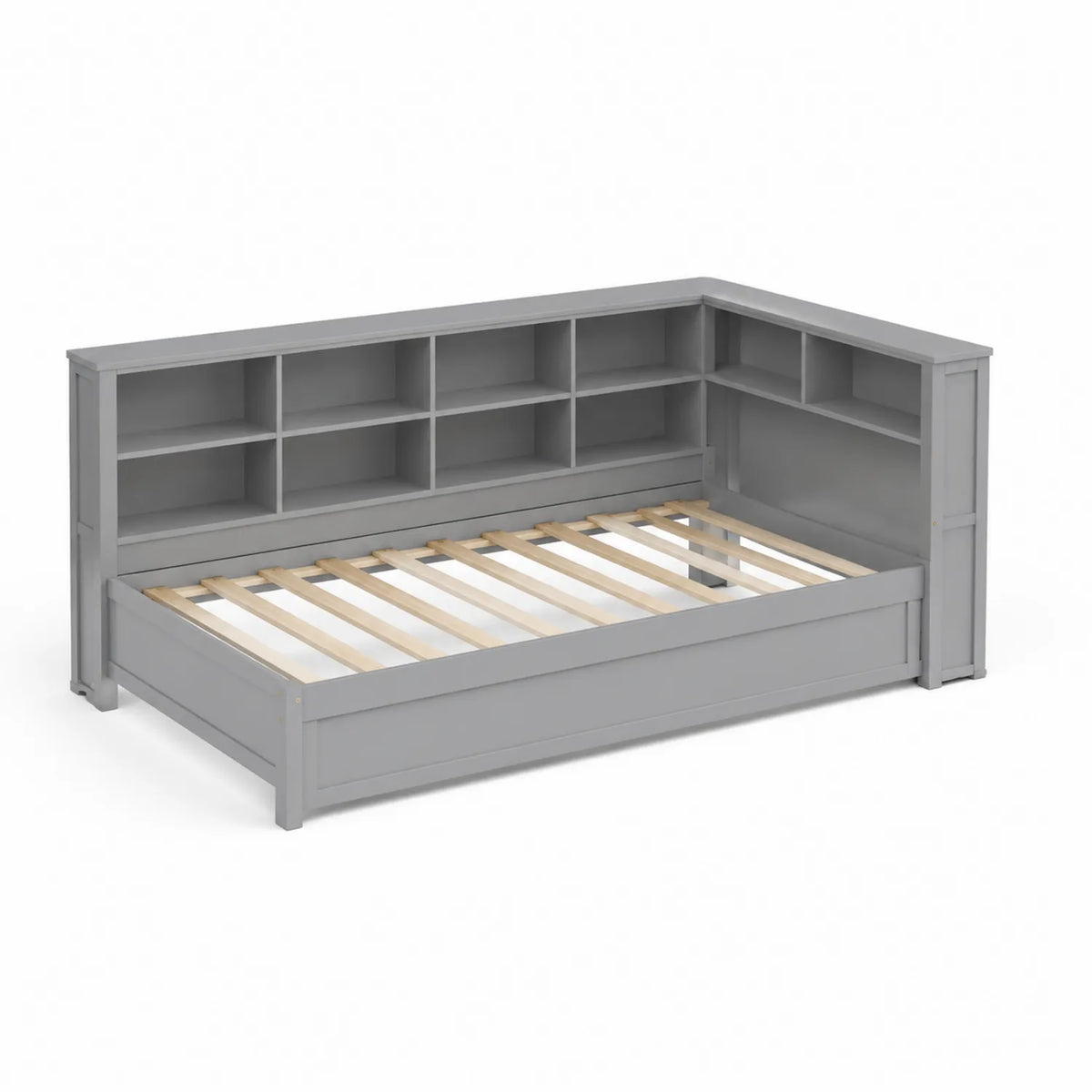 Lit en bois de pin avec rangements et étagères intégrées 200x100 cm Gris