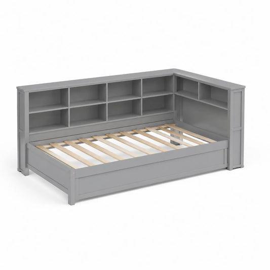 Lit en bois de pin avec rangements et étagères intégrées 200x100 cm Gris